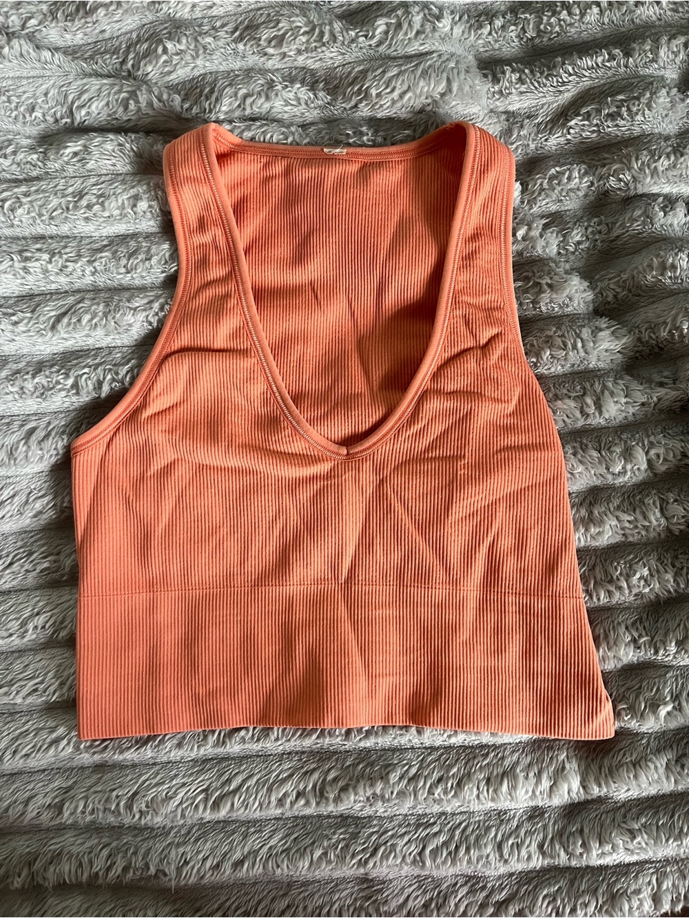 Athleta Ribbed V-Neck Cropped Tank - Coral Orange
